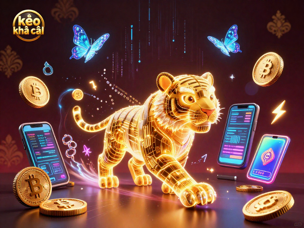 Place bets on kèo nhà cái with an energetic 3D casino illustration featuring crypto motifs.