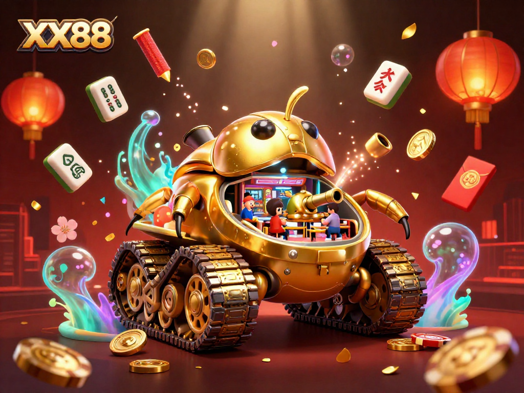 Engage with XX88's thrilling casino experience featuring a golden beetle tank casino.