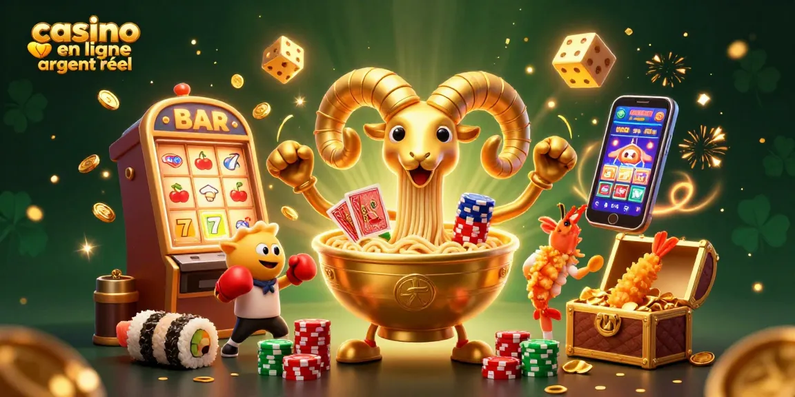 Jouez au casino en ligne argent réel avec des personnages colorés et des machines à sous dans une scène dynamique.