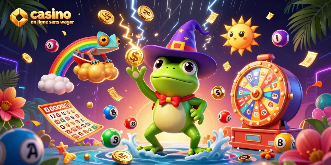 Visualisez l'excitation des jeux avec casino en ligne sans wager, où un grenouille sorcier et un caméléon créent des pièces d'or et des boules de loterie.