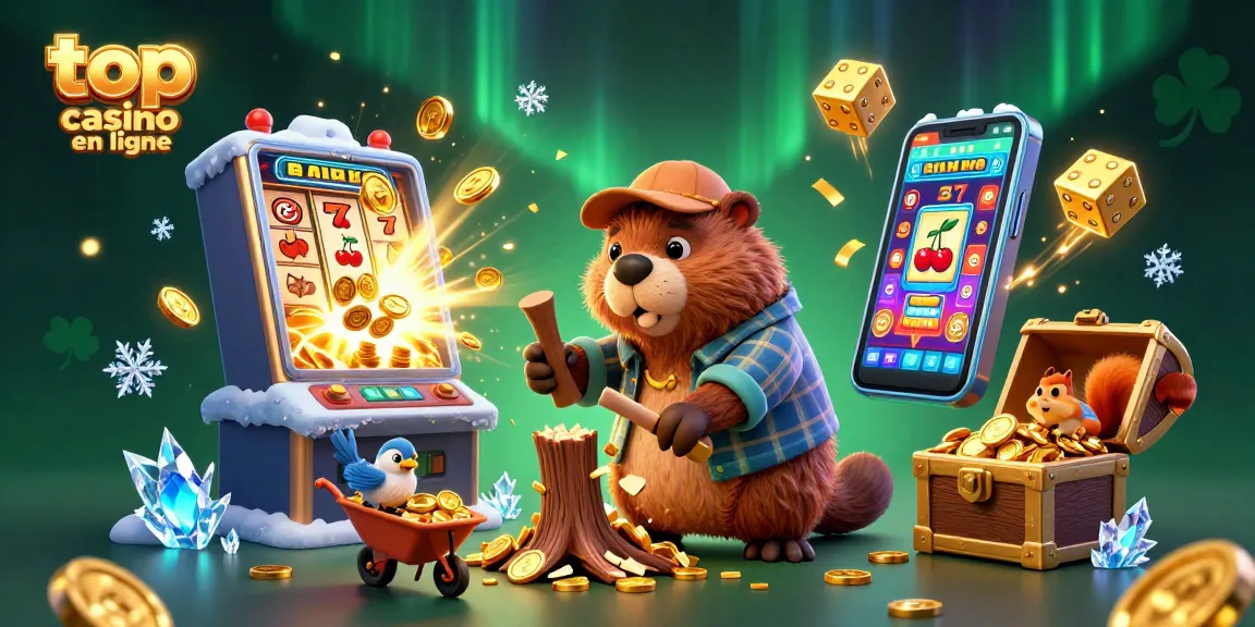 Jouez au top casino en ligne avec une illustration de personnages amusants et des machines à sous colorées.
