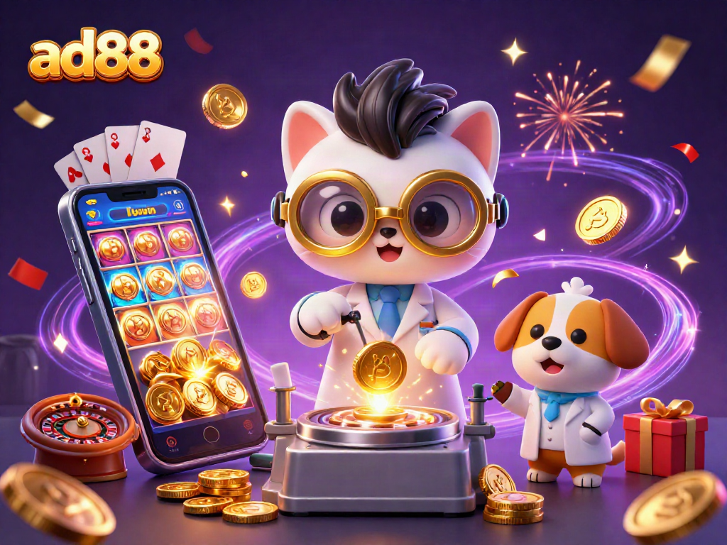 Experience thrilling gaming action at ad88 with lively 3D characters in a vibrant casino atmosphere.