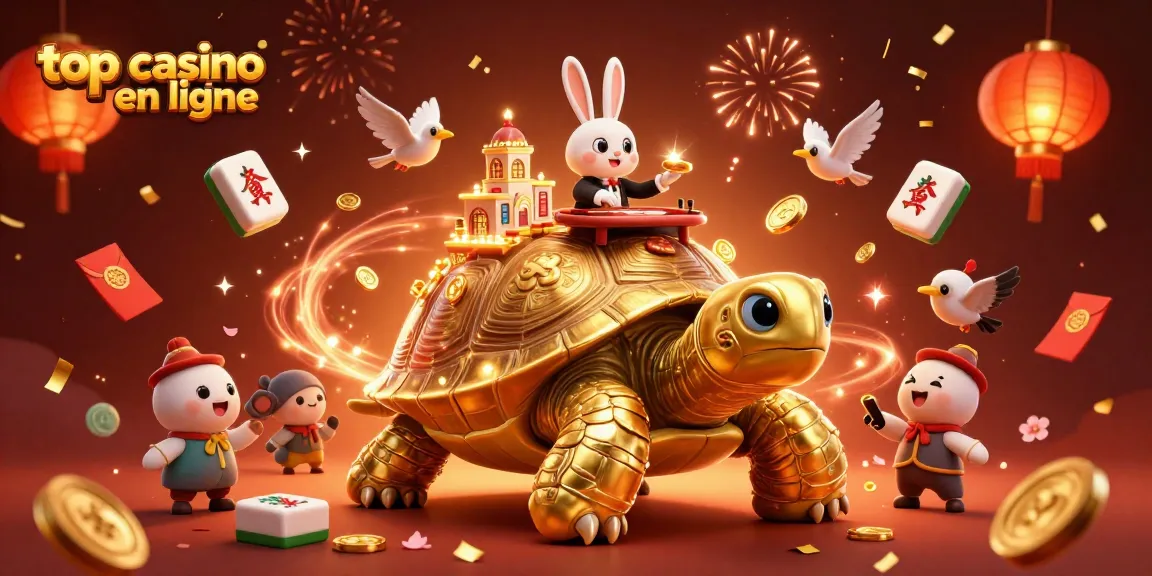 Profitez du top casino en ligne avec une énorme tortue dorée et un croupier lapin.
