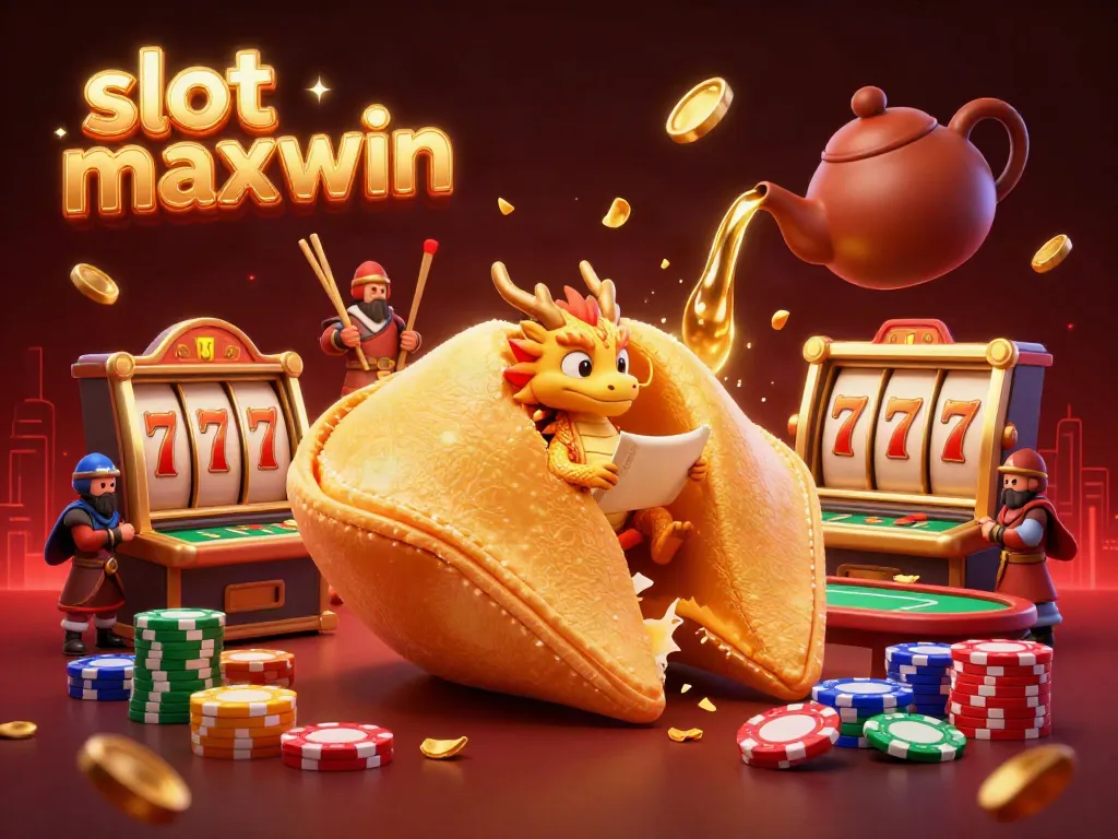 Experience the thrill of slot maxwin with a vibrant 3D casino scene depicting fortune elements and gaming excitement.