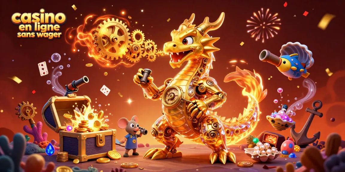 Jouez à un casino en ligne sans wager avec un dragon doré mécanique et des trésors sous-marins scintillants