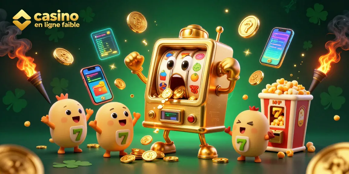 Un jeu avec un casino en ligne fiable illustré par une machine à sous qui célèbre un jackpot.