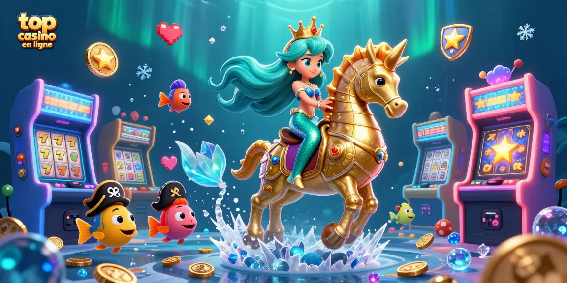 Une illustration 3D représentant la meilleure expérience de jeu avec machines à sous et poissons animés dans un casino virtuel.