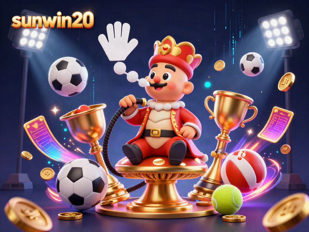 Experience the excitement of gaming with sunwin20, showcasing vibrant elements like poker symbols and sports balls.