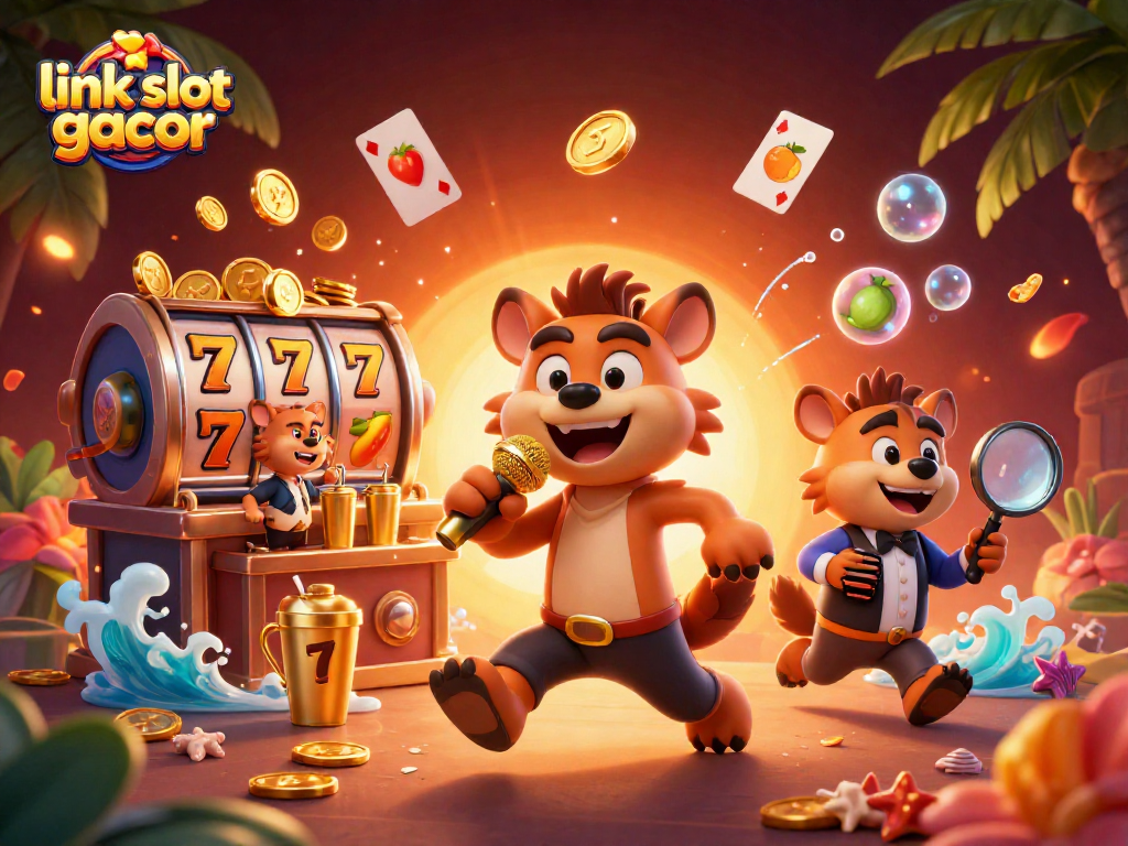 Experience thrill at link slot gacor with lively hyena characters at a vibrant comedic casino club.