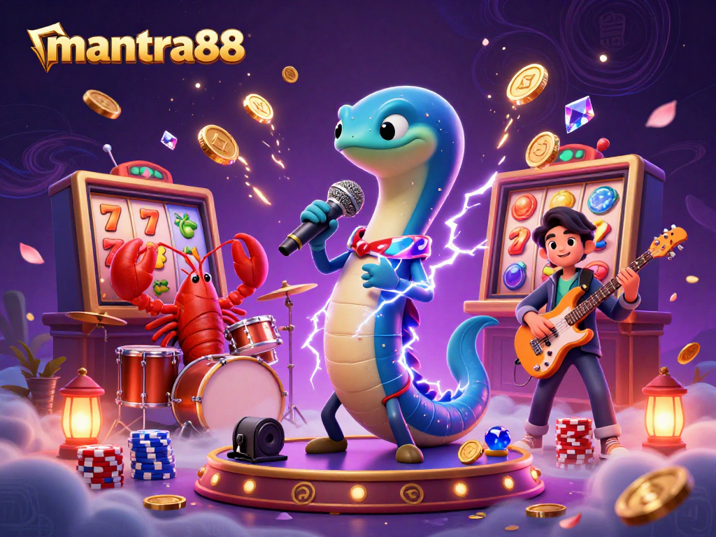 mantra88's underwater casino scene with coins, slot machines, and vibrant game elements
