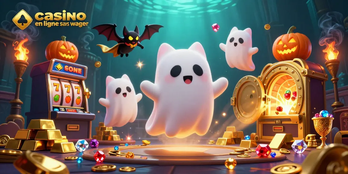 Jouez dans un casino en ligne sans wager avec un chat fantôme et un vampire en cape dorée dans un décor captivant.