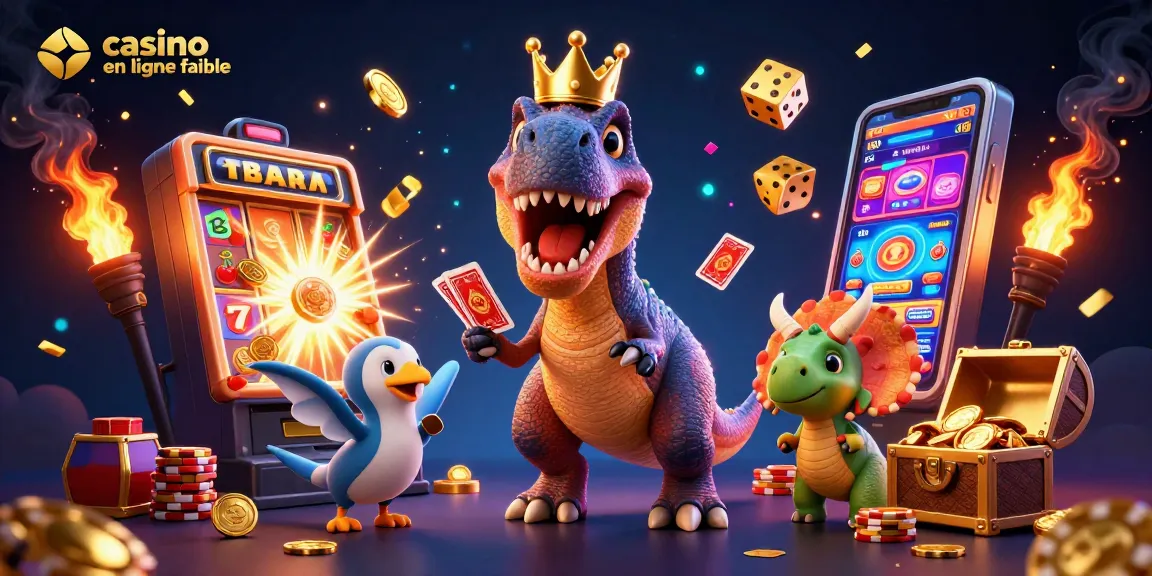 Jouez avec confiance dans un casino en ligne fiable, avec un T-Rex qui mélange les cartes.