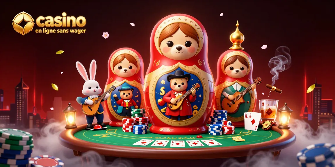 Illustration colorée de jeux au casino en ligne sans wager avec des ours habillés et une ambiance festive.
