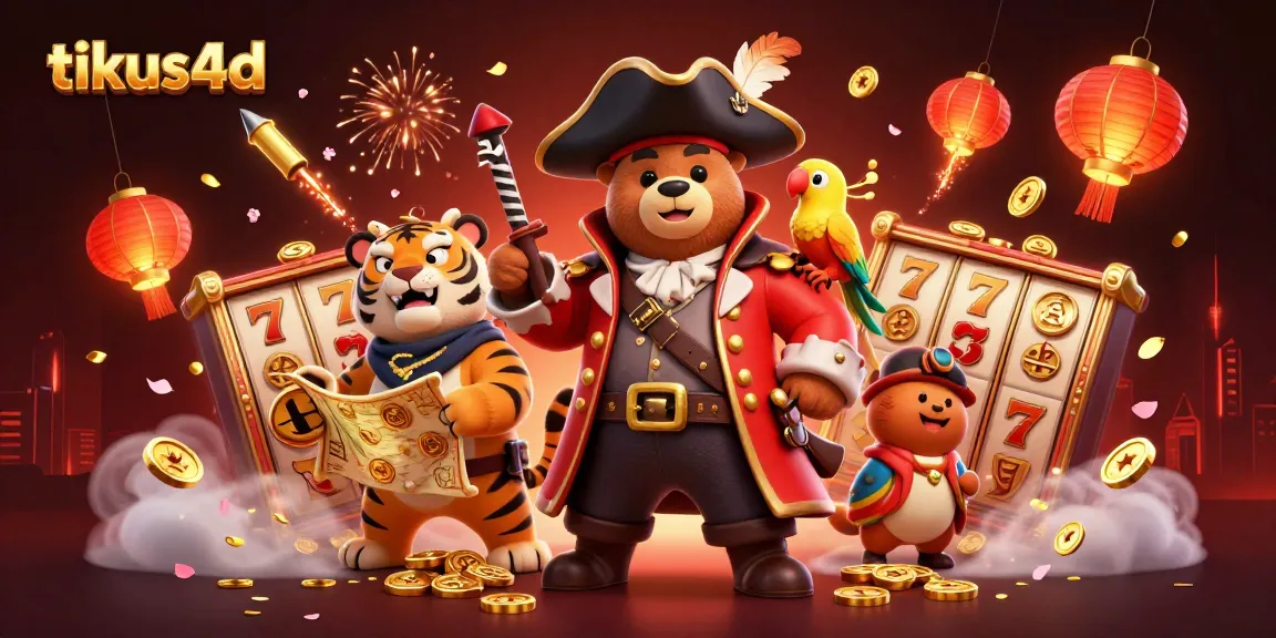 Join the adventure with tikus4d in this vibrant casino illustration featuring dynamic slots, lucky 7s, and treasure!