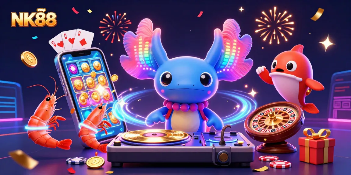 Experience exciting slot games at NK88 with vibrant character action and energetic casino elements.