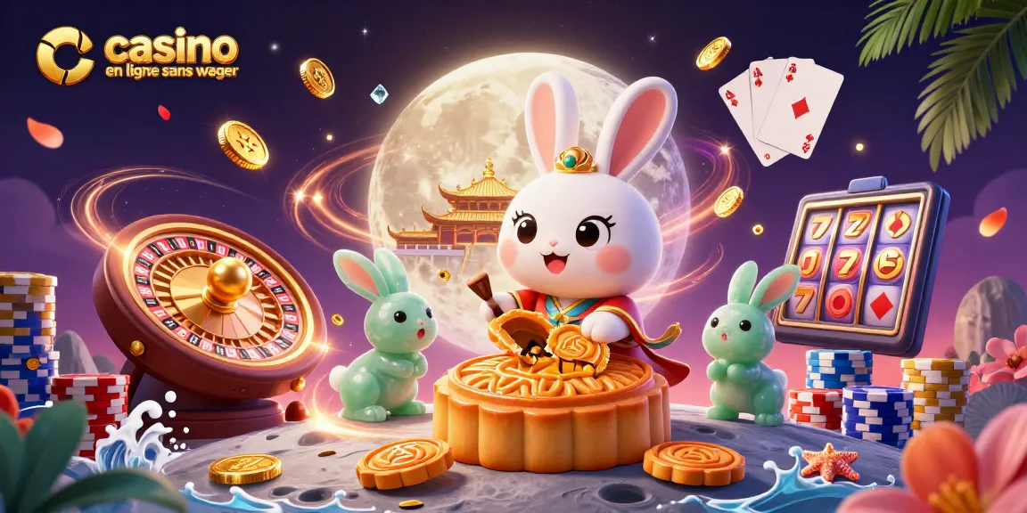 Jouer à casino en ligne sans wager avec un lapin de lune illustré en 3D et des pièces d'or scintillantes.