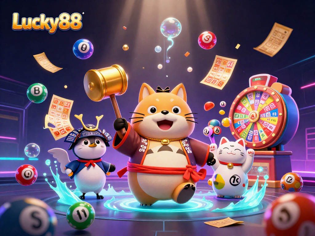 Experience Lucky88's vibrant gaming world with dynamic games and festive characters.