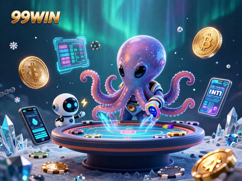 Experience thrilling gameplay at 99WIN with a vibrant alien octopus and blockchain magic!