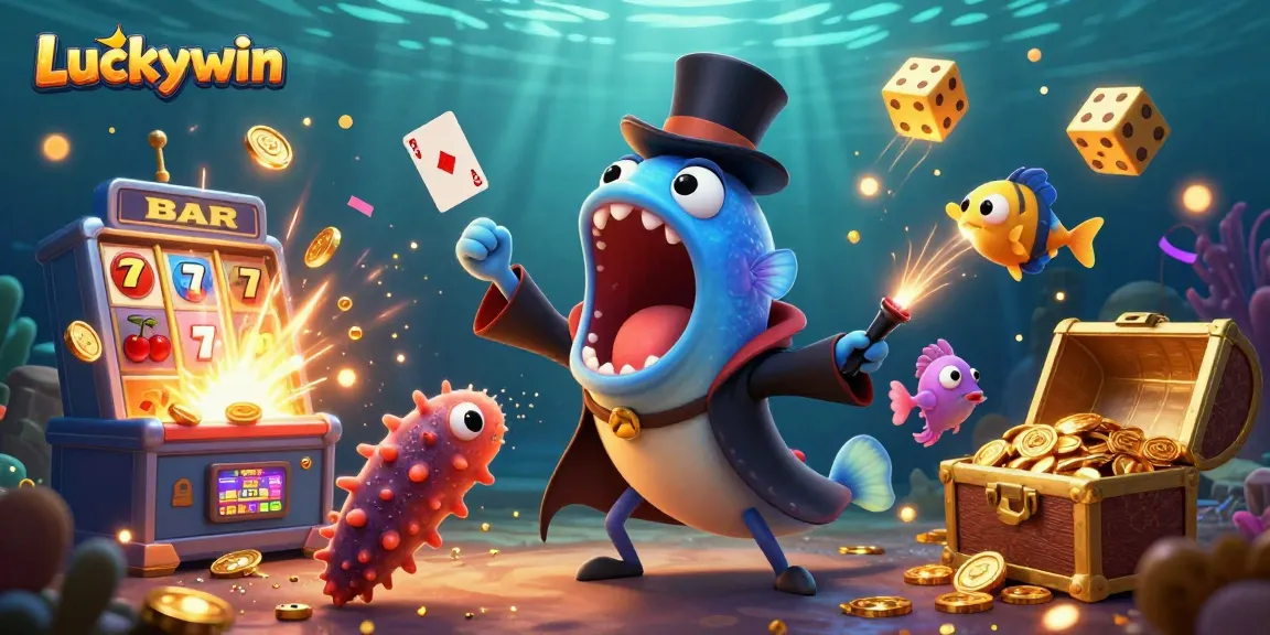 Experience thrilling jackpots with Luckywin in an animated underwater casino scene.