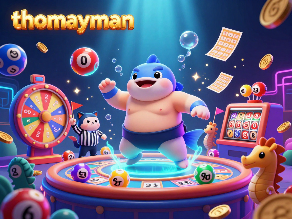 Engage with thomayman in this vibrant 3D carnival of chance featuring exciting spins, dynamic elements, and colorful lottery balls.