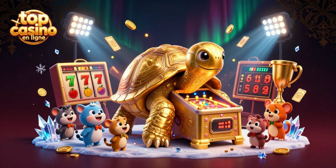 Jouer au top casino en ligne avec une tortue en or colossal comme machine à pinball, entourée de pièces dorées.