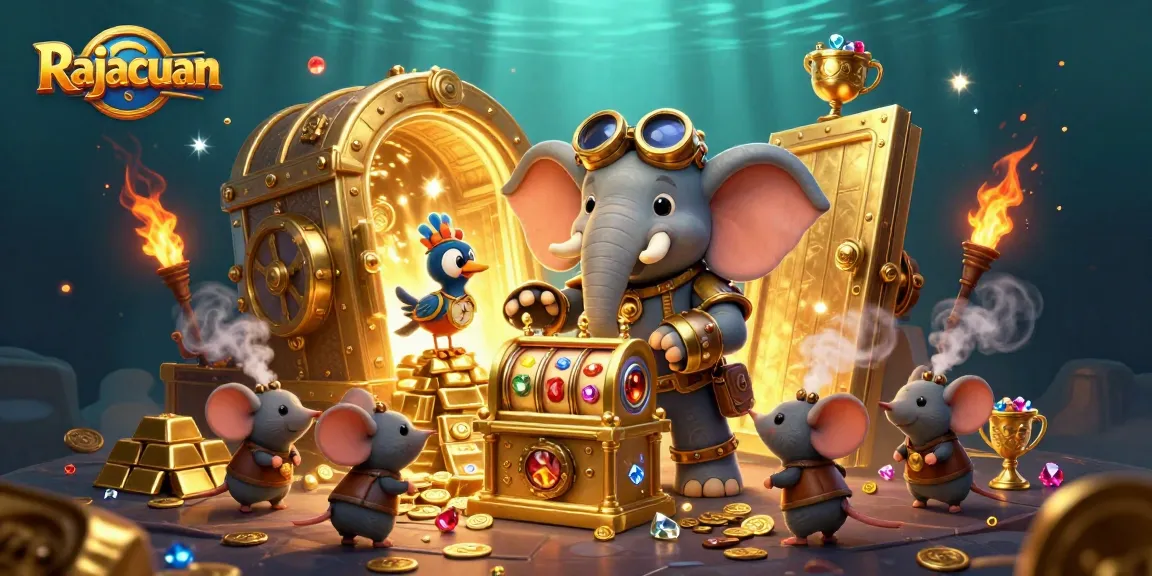 Spin the reels at Rajacuan for a chance at golden treasures and jackpots in a vibrant casino scene.