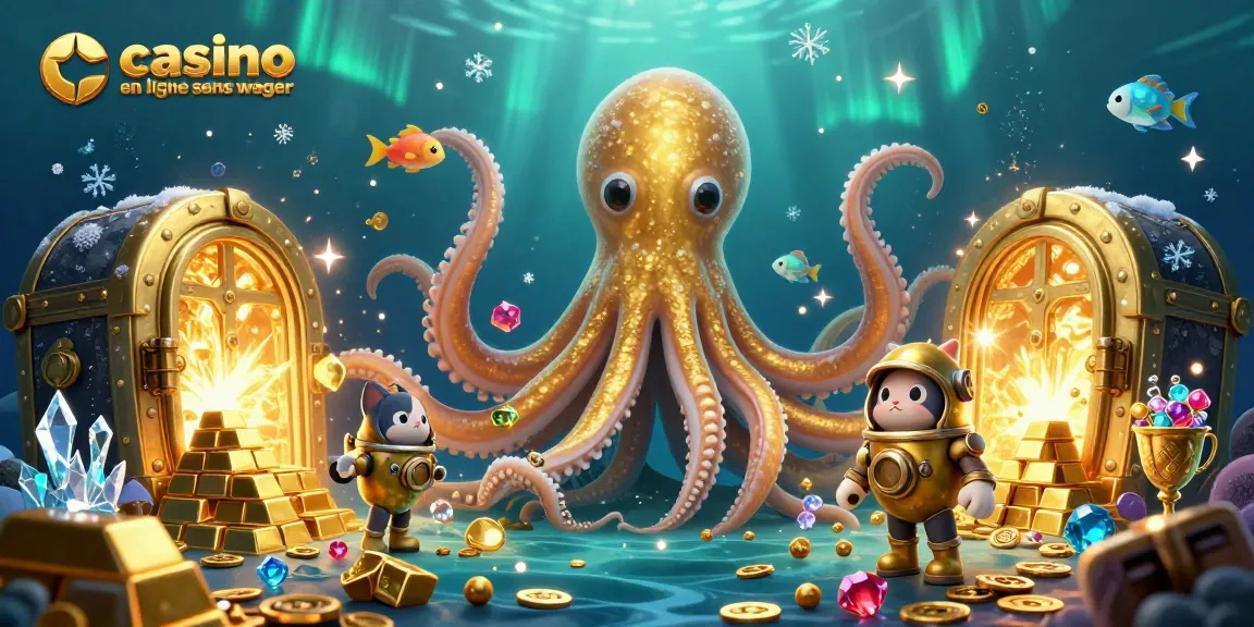 Plongez dans l'univers du casino en ligne sans wager avec un kraken doré et un chat plongeur.