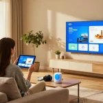 Engaging living room scene demonstrating IKEA smart home technology integration, highlighting cozy atmosphere with smart gadgets.