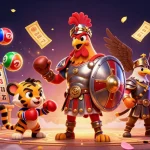 Experience the thrilling excitement of 33wins in an action-packed gaming scene with vibrant casino elements.