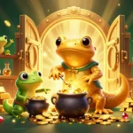 Win big with 33wins: a vibrant scene filled with gold coins, gems, and magical elements.