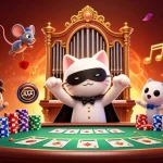 Experience the thrill of 9bet88 at a vivid casino scene filled with poker excitement and dynamic characters.