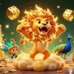 Experience the excitement of 007WIN with golden dice and treasures in a vibrant casino scene.