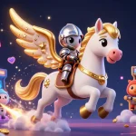 Jouez au casino en ligne argent réel avec une illustration dynamique de jeux animés et de personnages fantastiques.