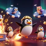Explorez le monde du casino en ligne france légal avec un pingouin doré en fusée, des machines à sous et des trésors.