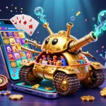 Experience the excitement of tr88's mini casino inside a golden beetle tank surrounded by dynamic gaming action.