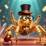 Jeu au casino en ligne fiable avec un tarantule en or et un chevalier scarabée au milieu des machines à sous.