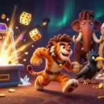 Experience 566bet with a lively 3D illustration featuring characters thriving in a dynamic casino setting.