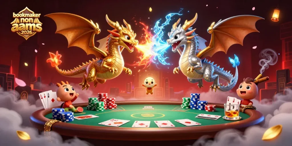 Scopri il mondo di bookmaker non AAMS 2026 con draghi 3D e elementi di poker in un'illustrazione ricca di dettagli.