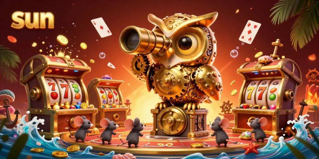 Experience the thrills of the sun-themed casino with golden owl and exciting slot games.