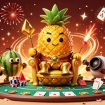 オンライン ポーカー 日本のビーチカジノで対戦するキャラクター達を描いたカラフルなイラスト