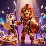 Visualisez un lion spartiate sur un casino en ligne France légal avec des éléments de jeu captivants.