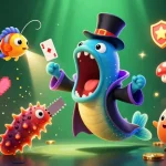 Bermain slot terpercaya dengan gulper eel, ikan pemancing, dan mentimun laut, dikelilingi permainan arcade yang bersinar.