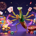 L'illustrazione di un casinò online mostra i migliori casinò online non aams, con un cameriere mentre distribuisce carte e champagne.