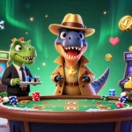 Experience thrilling gameplay at iwin club with a velociraptor card counter and casino elements.