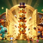 Jouer dans un casino en ligne France légal avec une illustration riche et dynamique de machines à sous, d'or et de joyaux.