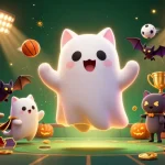 Les jeux de casino en ligne sans wager s'animent avec un chat fantôme amusant et un vampire volant dans un cadre vibrant.