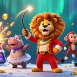 Illustration captivante montrant des personnages de casino animés, mettant en scène top casino en ligne avec ambiance festive.