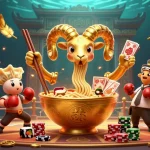 uu666 casino experience featuring colorful characters dealing cards and stacking chips amidst a vibrant gambling arena