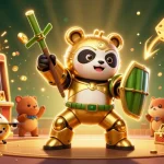Experience exhilarating action at cm88 with a golden panda in a mech suit amidst a dynamic casino arena.
