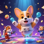 Jeu dans un casino spatial avec un corgi astronaute et des éléments de loterie, meilleur casino en ligne.